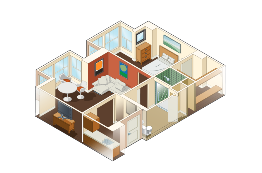 Graphic rendering of a 1 Bedroom Apartment